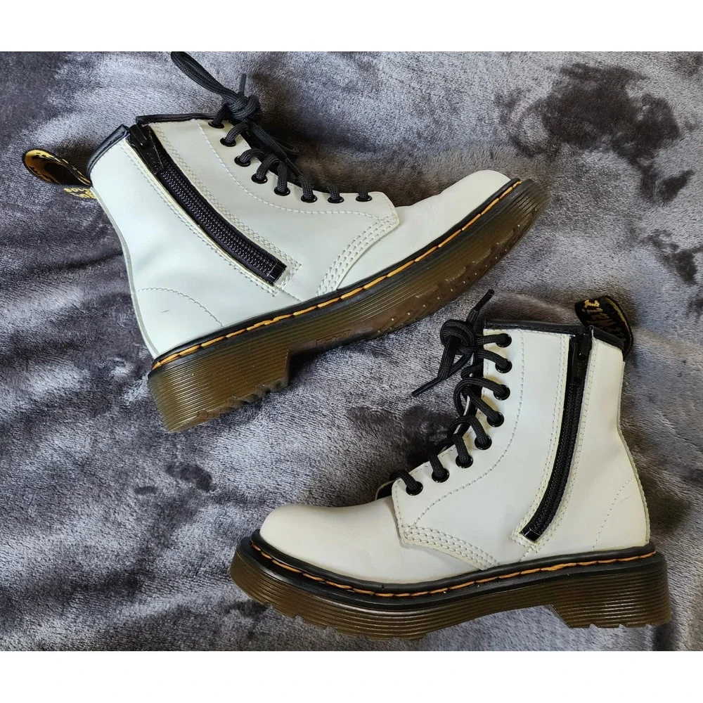 Dr. Martens 1460 White Junior Combat Boots Girls Size 12 Zip Up 25634